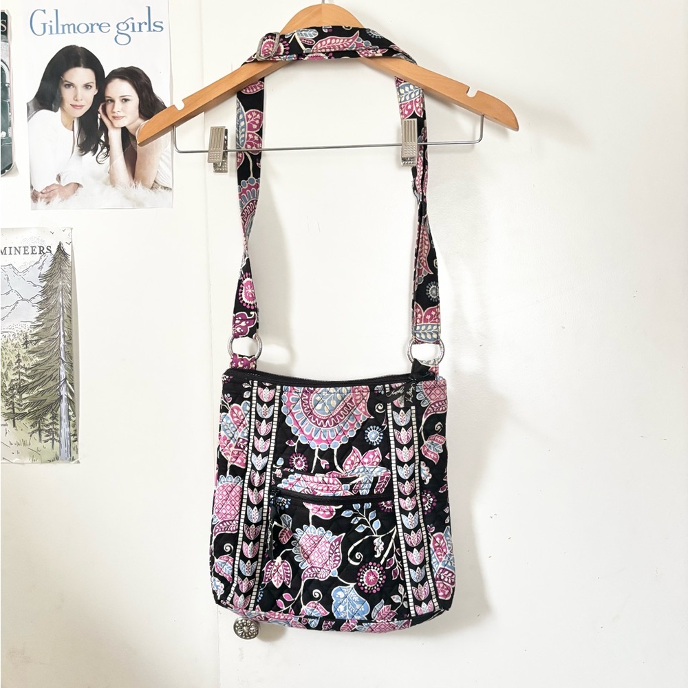 2000s Vera Bradley Floral Black and Pink Crossbody Bag